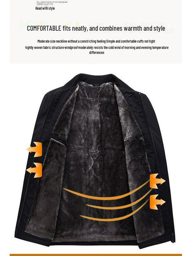 Men's Plus Velvet Jacket for Middle-aged & Elderly - Thick Winter Coat for Dad & Grandfather