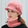 New Women Winter Hat Keep Warm Cap Add Fur Lined Hat & Scarf Warm Set Fashion Hat For Women Casual Faux Fur Flower Knitted Hat
