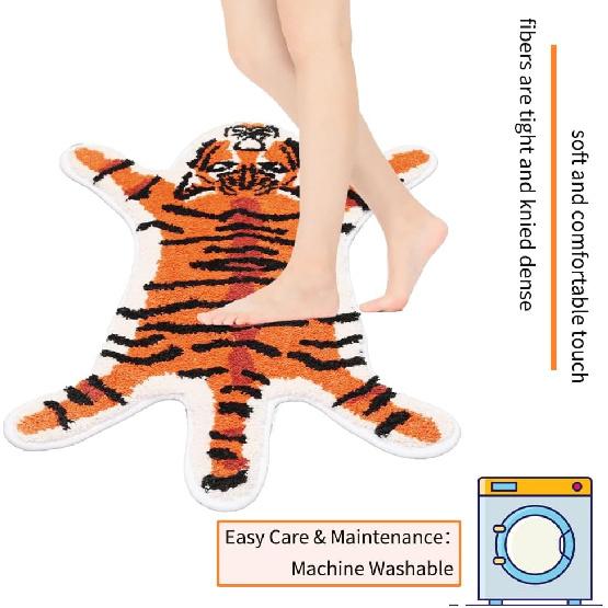Orange Tiger Cute Bath Mat for Bathroom Fun Tiger Cartoon Bath Rugs for Kids Non Slip Animal Shaped Bathtub Mat Absorbent Bathroom Plush Shower Rugs