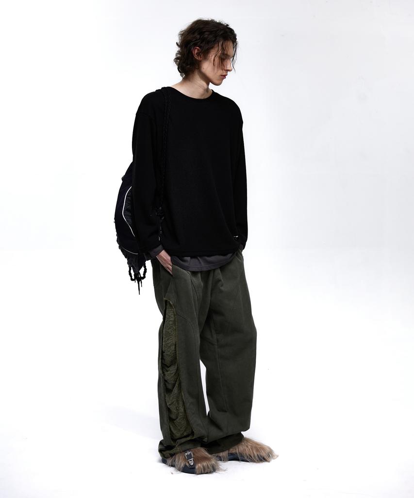Aleseueseussi Incision Jacquard Mixed Pants - Khaki