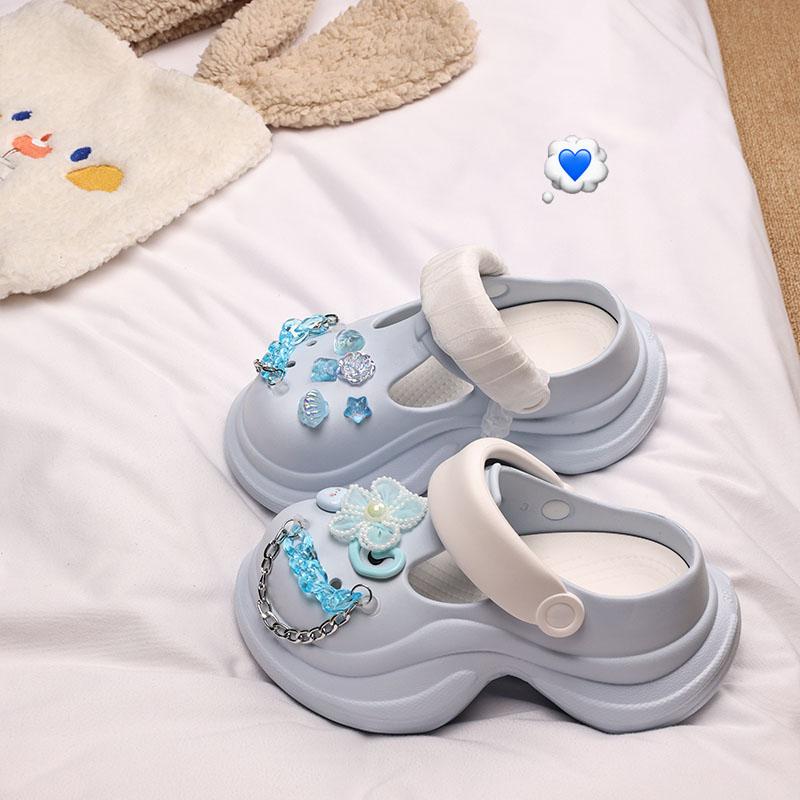 Fashion Cover Toe Shoes Woman 2025 Slippers For Swimming Pool Heeled Mules Platform Beach High Flat Slides High-Heeled Shoes Lady House