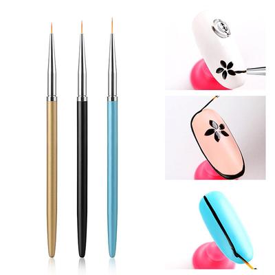 Tužky na nail art 3 kusy kovových tyčinek ultrajemné kreslení květin háček okraj tahací linka tužka na nail art nylonová vlna