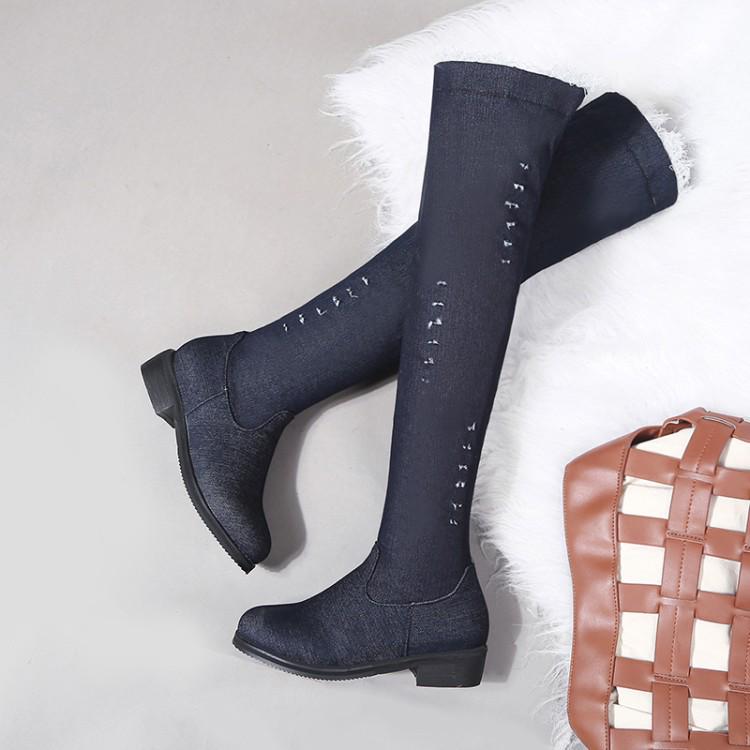 

Женские высокие сапоги Европа, Америка, осенне-зимние на низком каблуке с высоким голенищем на среднем каблуке женские сапоги стройнящие ноги джинсовые сапоги до колена 39 темно-синий