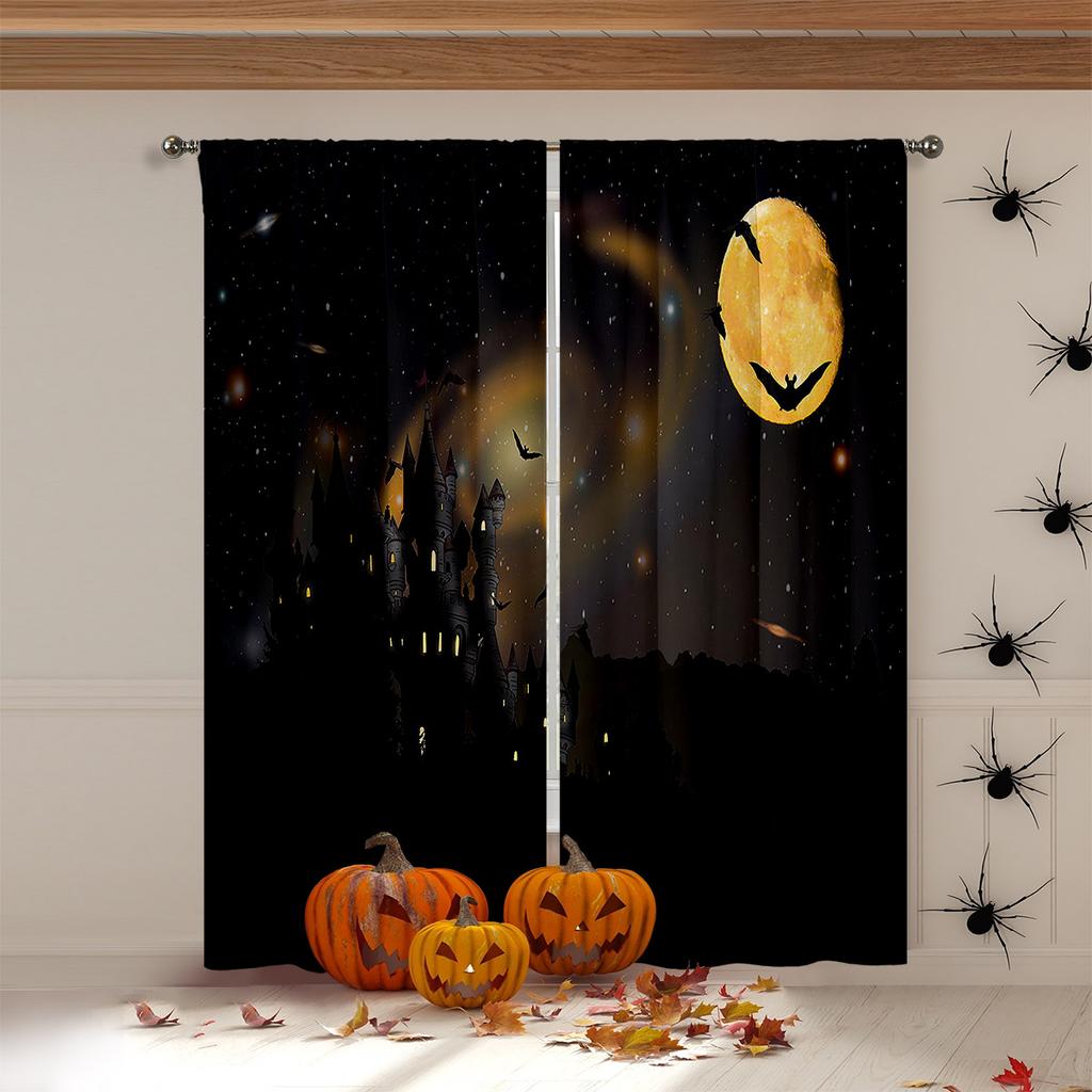 Skull Spider Web Halloween 3d Printed Curtains Suitable For Children's Room Restaurant Study Holiday Party Decoration Curtains
