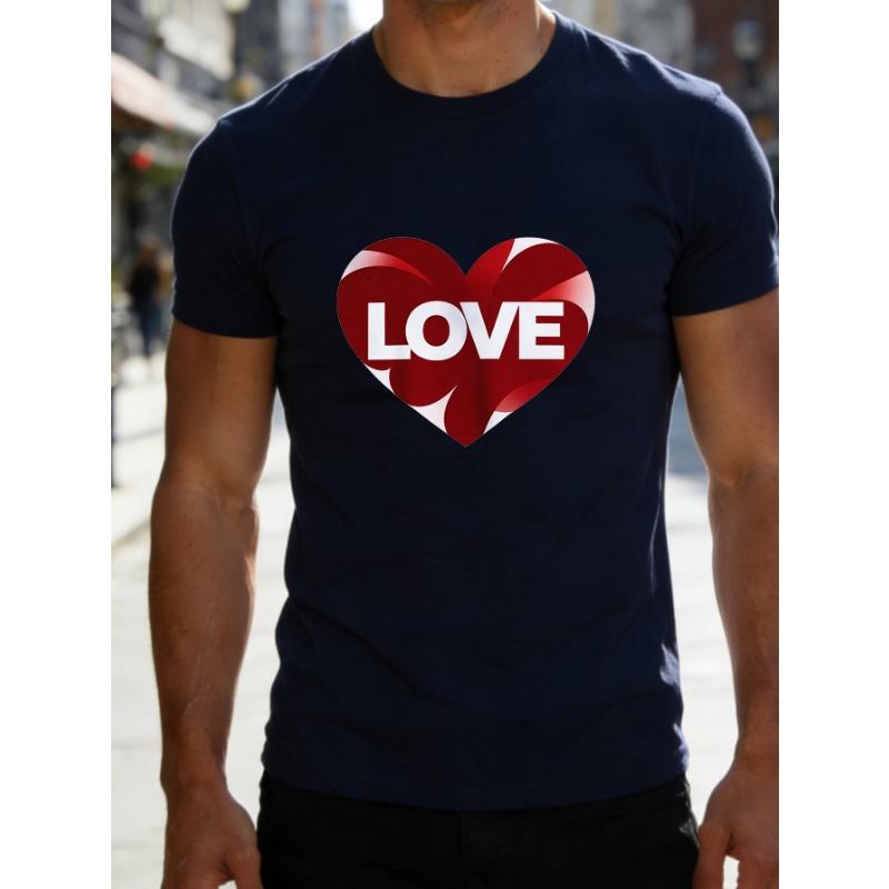European sizes Men'S T-Shirt with Heart Design And 'LOVE' Slogan, a Short-Sleeved Adult Tee Featuring Love Prints