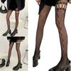 Women Aesthetic Sexy Hollowed Fishnet Lace Pantyhose Asymmetrical Spliced Striped Patterned See Through Tights Stockings