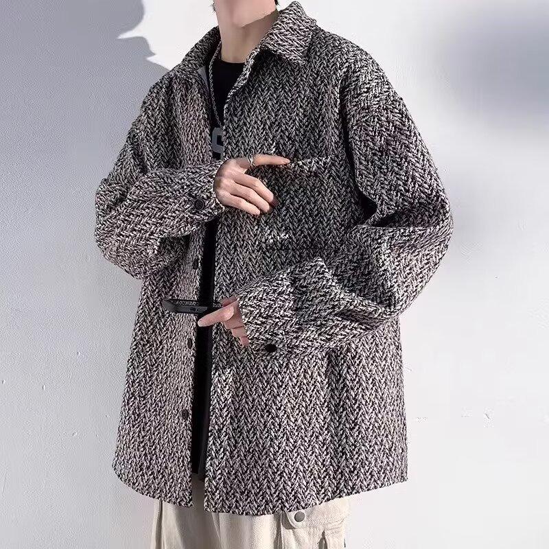 Pánský nový retro kabát z hrubé vlny na klopy, volný