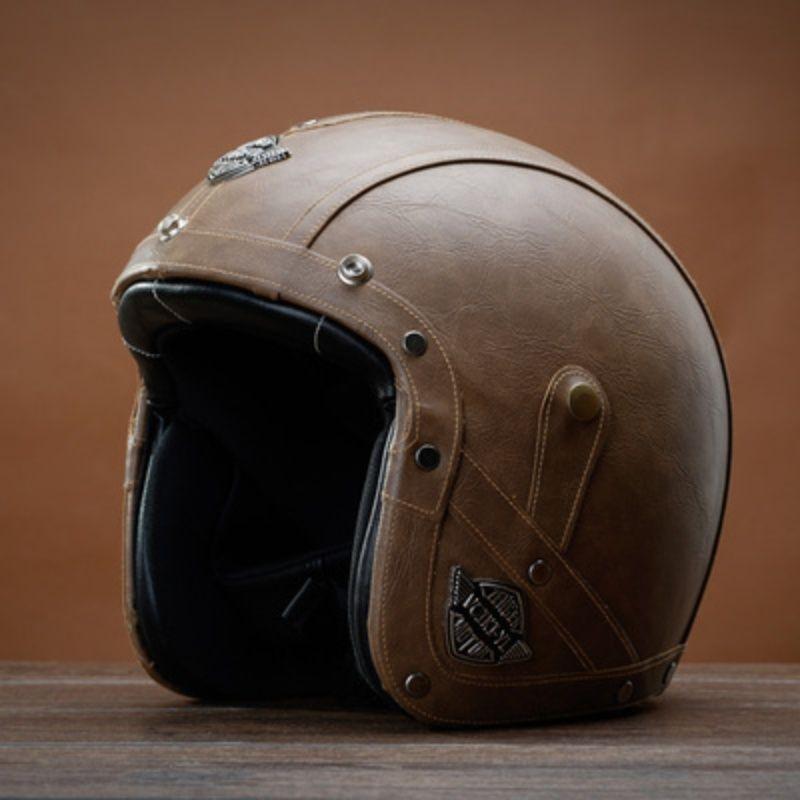 Harley Motorcycle Helmet Retro Prince Motorcycle Half Helmet Leather Helmet Men and Women Scooter Electric Car Horn Hat Four Seasons