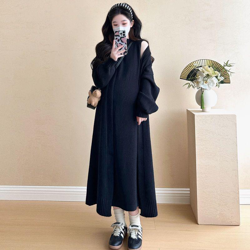 

Maternity Knit Cardigan & Vest Dress Set for Fall/Winter M (100-120 jin)