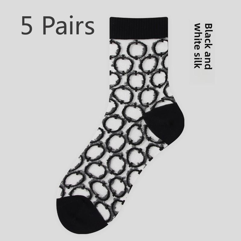 5 Pairs Girls Small Fresh Ring Glass Stockings Children's Summer Hollow Hollow Mesh Breathable Crystal Pile Socks