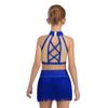 Girls Halter Sleeveless Crisscross Back Rhinestones Crop Top Tassel Briefs Skirt Latin Dance Set