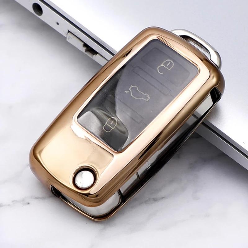 Soft TPU Car Key Case Cover Keychain for VW Volkswagen Polo Golf Passat B5 B6 B7 Beetle Caddy T5 Up Eos Tiguan for Skoda Octavia
