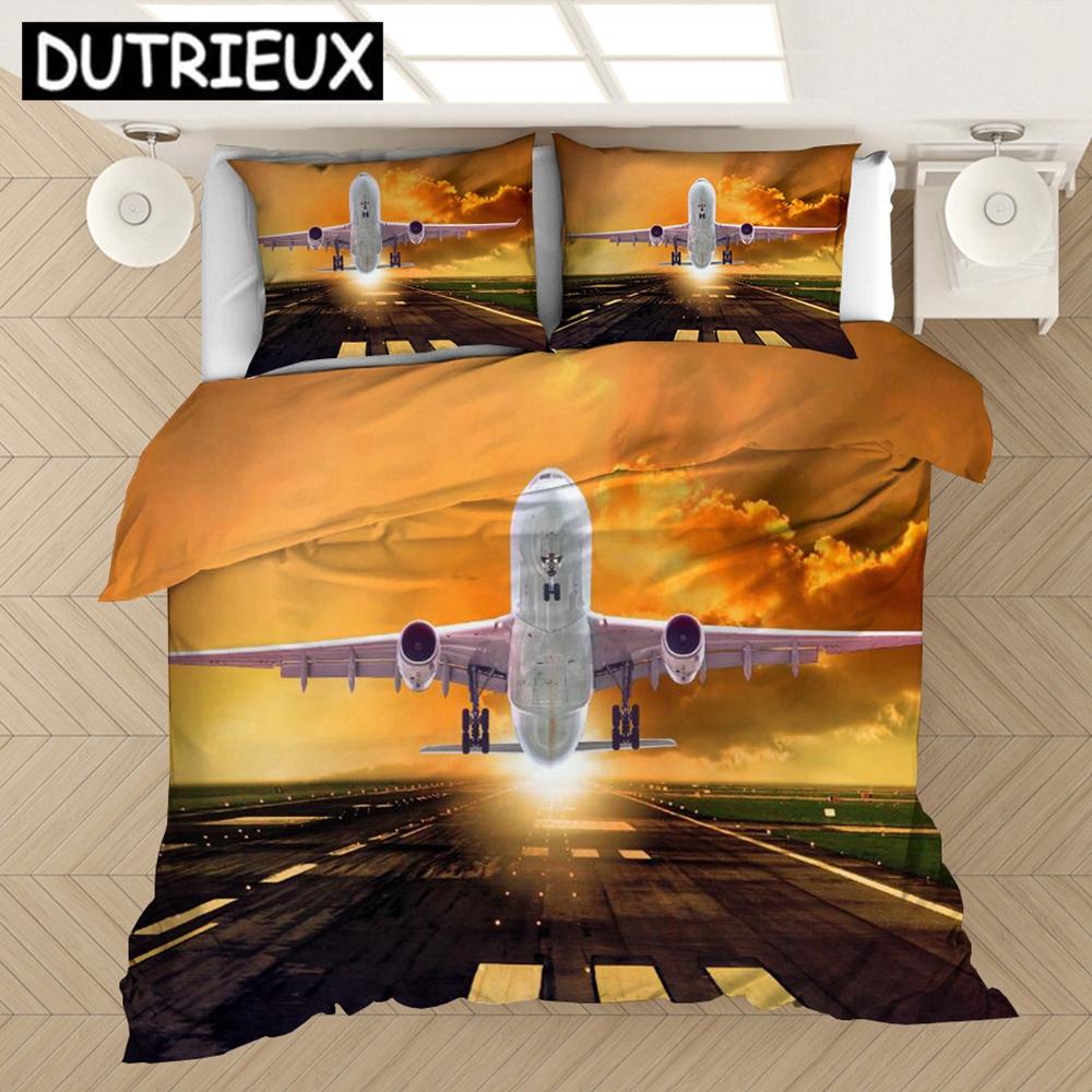 3D - Printed Airplane - Themed Bedding Set With Duvet Covers Pillowcases And Comforter Made Of Bed Linen