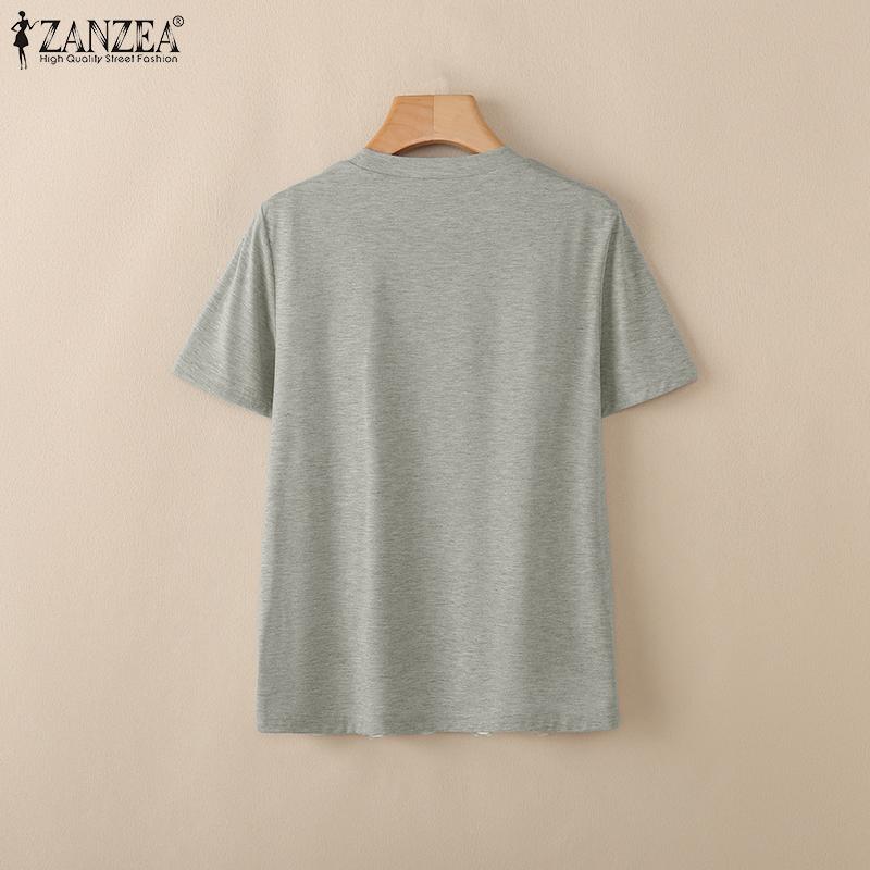 ZANZEA Women Lace Patchwork Casual Round Neck Short Sleeve T-Shirt