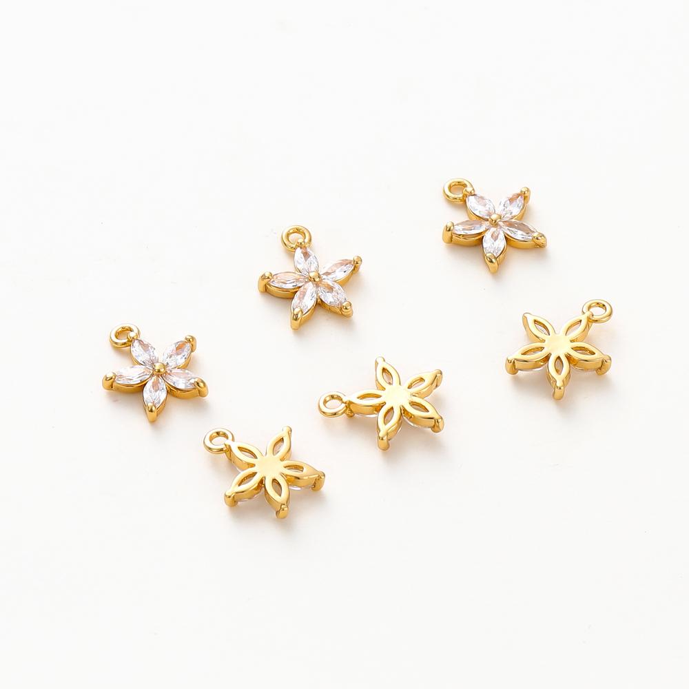 10*11MM 18K Gold Color Brass with Zircon Flowers Charms Pendants Jewelry Making Supplies Diy Necklaces Findings Accessories
