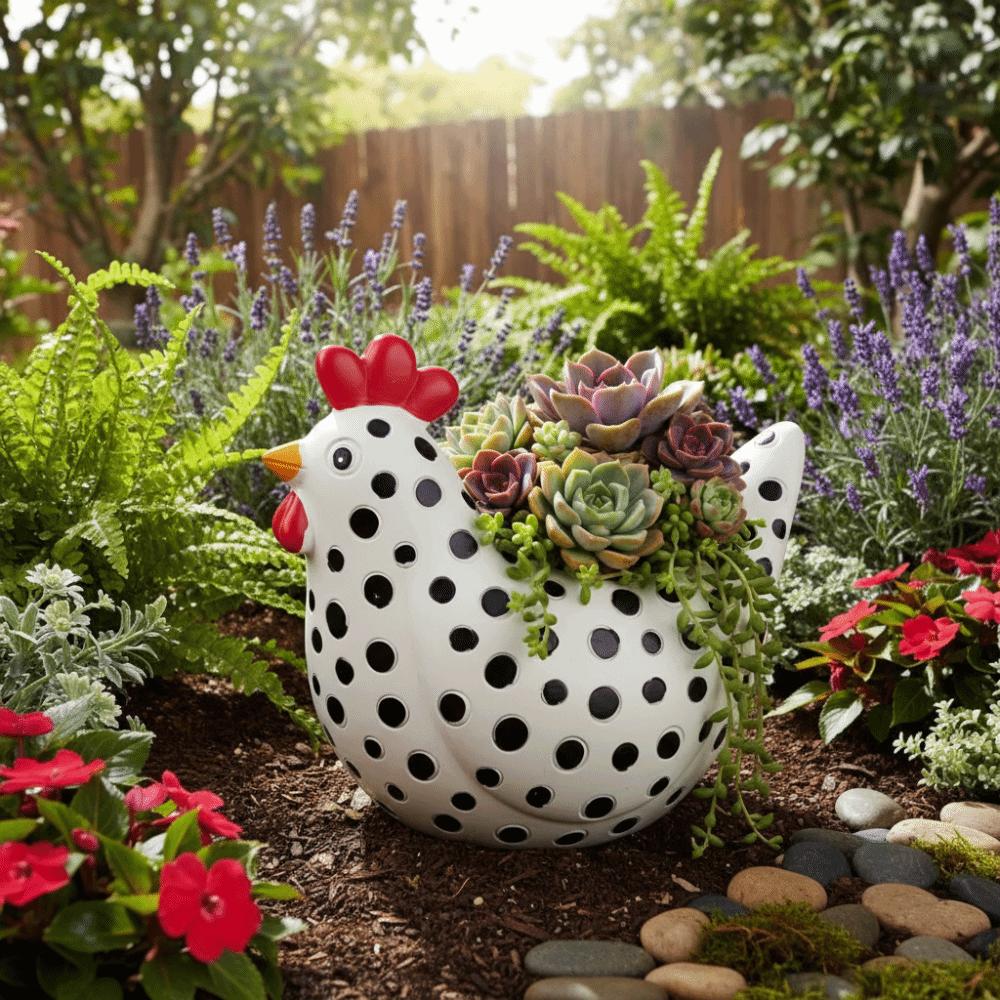 Vaso de Flor Frango Pintado em Forma de Frango Desenho Animado Resina Pequeno Recipiente para Plantas Decoração de Jardim Vaso para Suculentas Casa