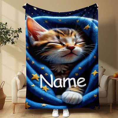 1 Piece of Comfortable Custom Named Cat Blanket, Soft Flannel Blanket, Suitable for Sofa Beds, Travel Offices