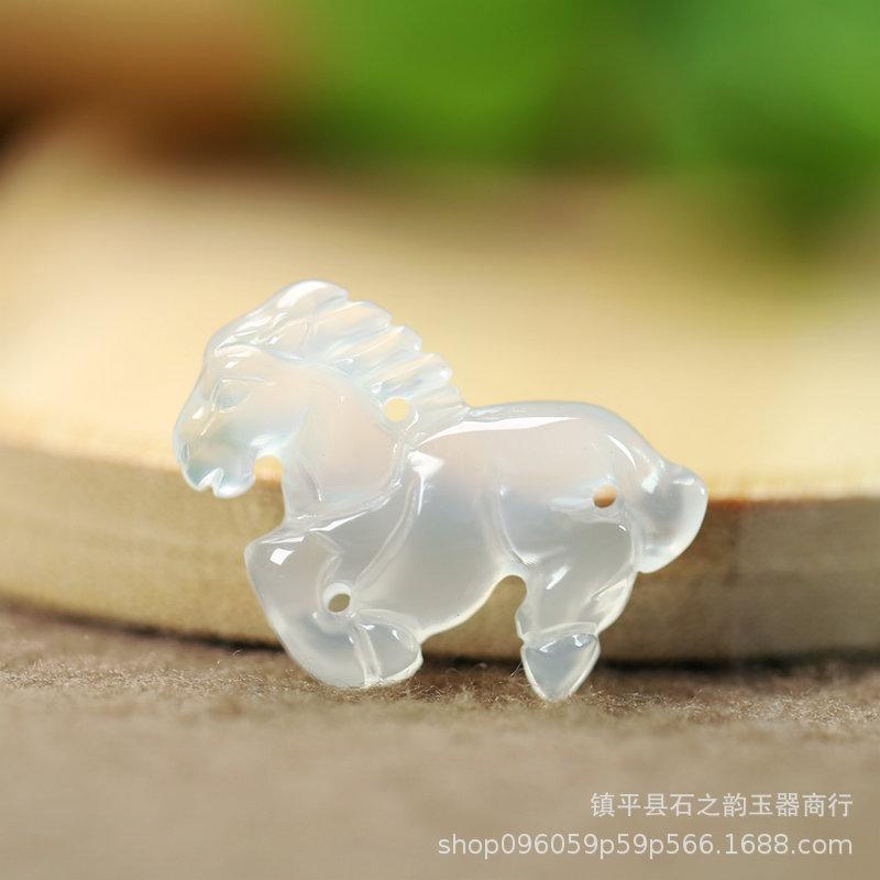 Ice Jade Chalcedony Pegasus Pendant - Unisex Zodiac Year Small Horse Single Chalcedony Little Horse B206