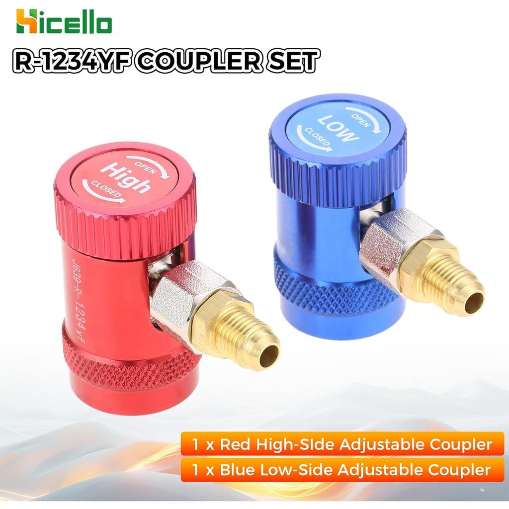 Adapter Refrigerant Quick Couplers 1/4" Male Port High/Low Side Adapter Manual Couplers Car Air Tool Set A/C Refrigerants Manifold Gauge Hose Air Con