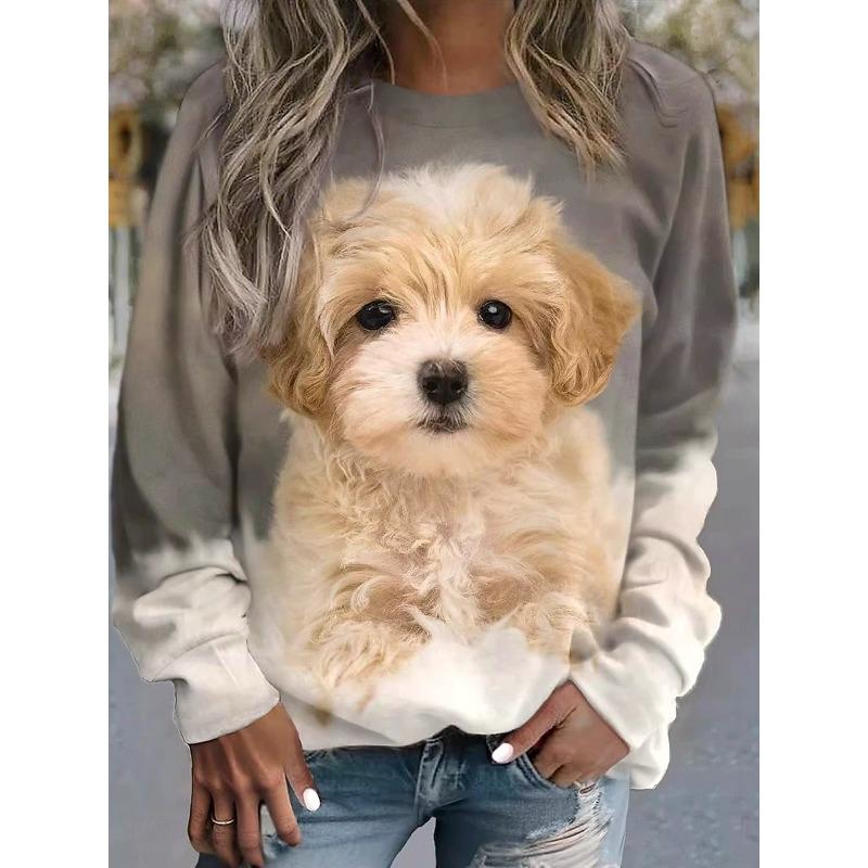 Women's Pullover Sweatshirt Hoodies Print Animal Cat Dog Fashion Casual Long Sleeve Crew Neck Round Tops