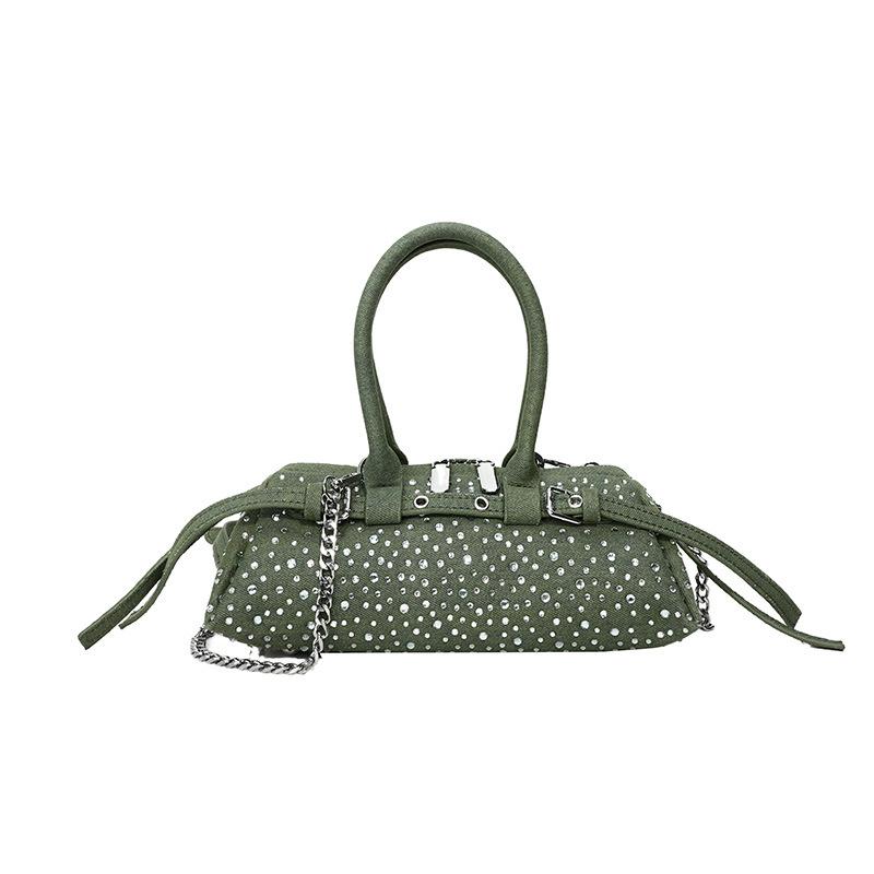 Ins Internet Celebrity Same Denim Bag 2025 New Korean Version Fashion Rivet Personalized Portable Messenger Pillow Bag