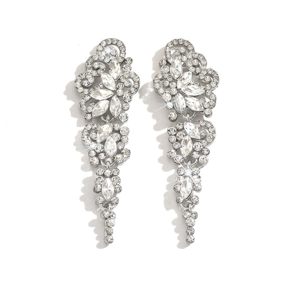 Niche Design Super Flash Crystal Full Diamond Fringed Earrings Long Temperament Earrings Thin Dinner Earrings