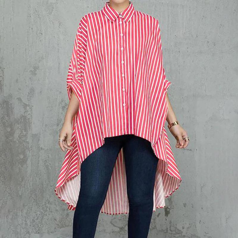 

VONDA Женские осенние рубашки с воротником-стойкой и рукавом 3/4 в полоску 5XL красный