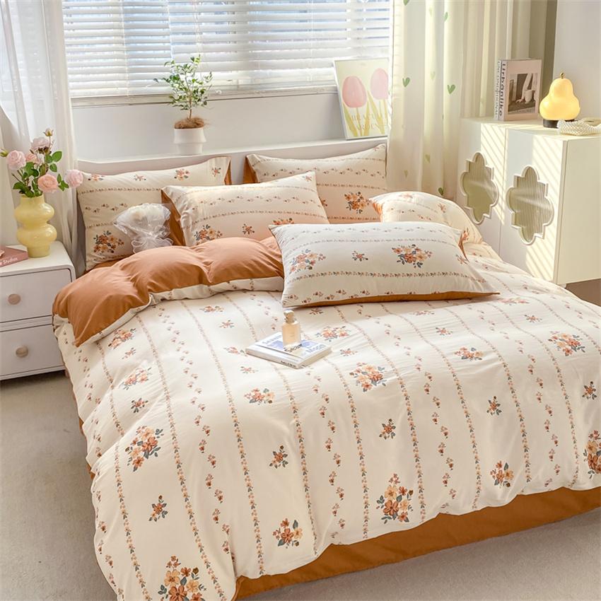 Duvet Cover Set 3pcs 100% Cotton Bedding Set Fashion Floral Quilt Cover Pillowcase Korean Ins Style Comforter Covers (NO SHEET)