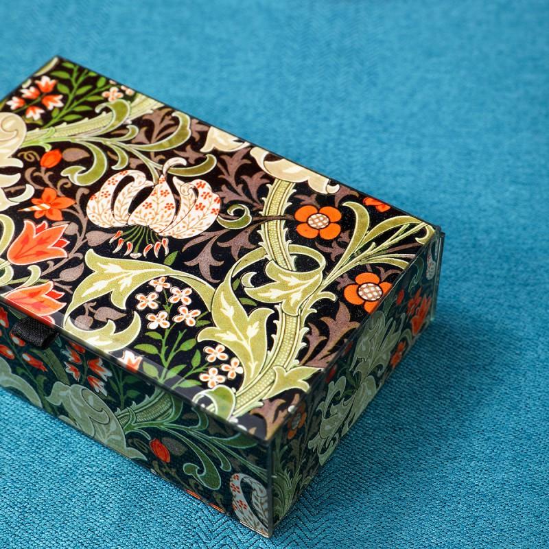 Botanical Illustration Glass Jewelry Box With Mirror Lid Elegant Earrings Rings Necklaces