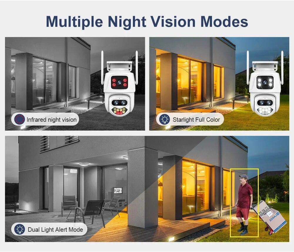 2024 New 9MP 4K Three Lens WiFi IP Camera Outdoor 8X Zoom Dual Screens PTZ Cameras Ai Auto Tracking CCTV Security Cam iCSee App