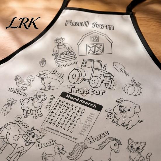 Childrens Drawing Apron Kids DIY Coloring Apron, Washable Food Animal Theme Painting Fabric Color Your Own for Toddlers Boys Girls Children
