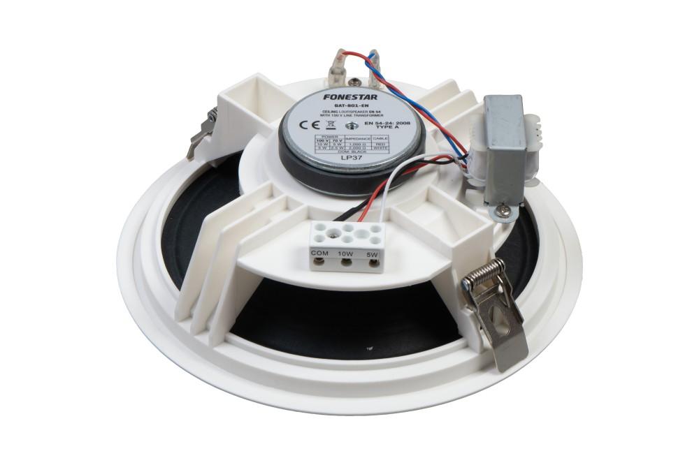 Fonestar GAT-801-EN - 100V, 8'' Round Built-in Loudspeaker, White, with Fireproof Housing, Fonestar