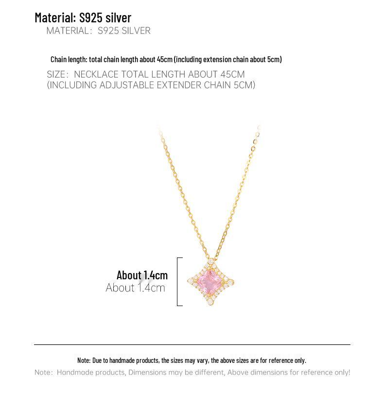 Banyan Tree Sterling Silver Diamond-Shaped Light Necklace for Women - Summer Luxury Square Clavicle Chain