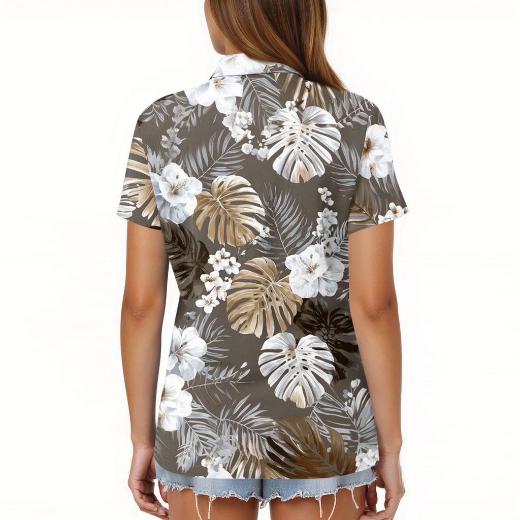 Dámská móda Ležérní klopa košile s krátkým rukávem s potiskem Dámské topy se zapínáním na knoflíky