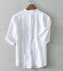 TASOGARA Summer Short Linen Plus Sizes Loose Solid Summer Top Men's T-Shirt, Sleeve, Moisture-Wicking, Quick-Drying, Shirt, Cotton-Linen, 3/4 Sleeves,