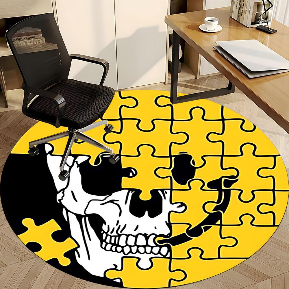 1pc Puzzle Skull Chair Carpet for Office, Round Non Slip Durable Large Size Office Carpet, Suitable for Office