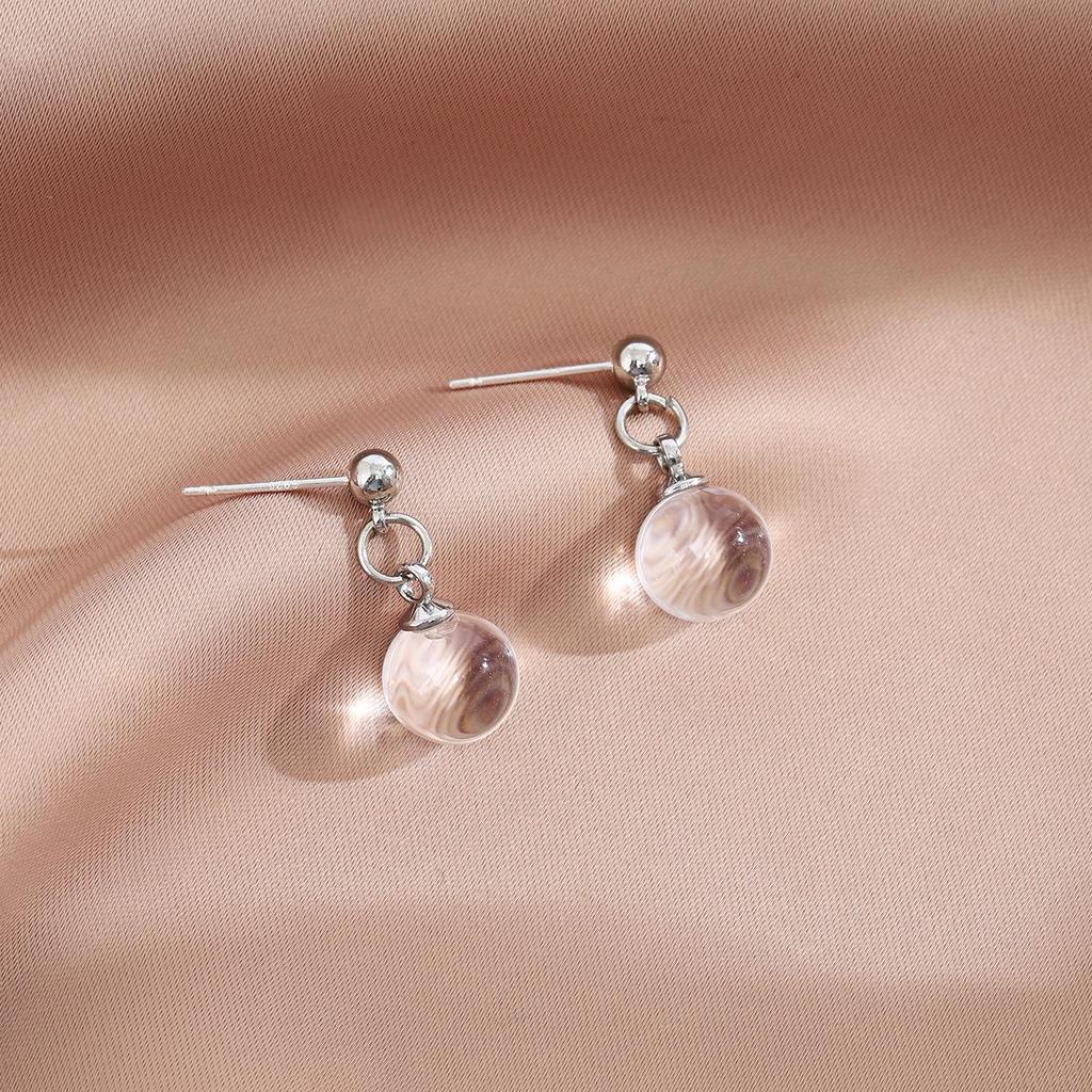 Silver Needle Korean Cool Transparent Ball Earrings - Niche Luxury Versatile Studs for Women