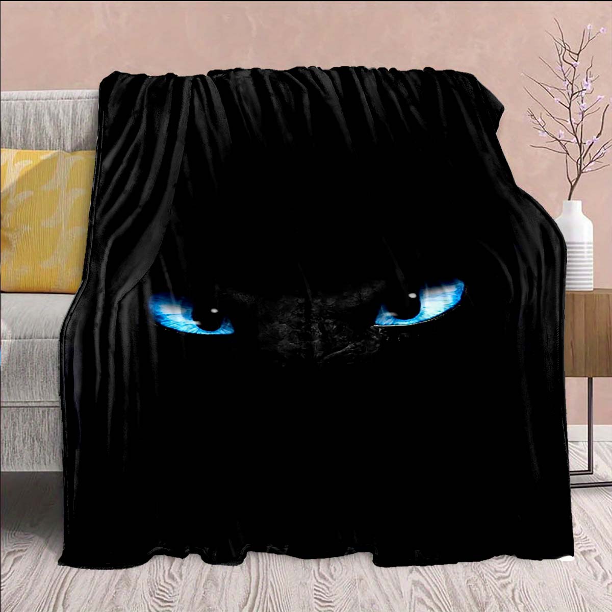 Black Dragon Printed Flannel Blanket Fantasy Fire Dragon Soft Warm Cozy Plush Throw -QJY 75x90cm