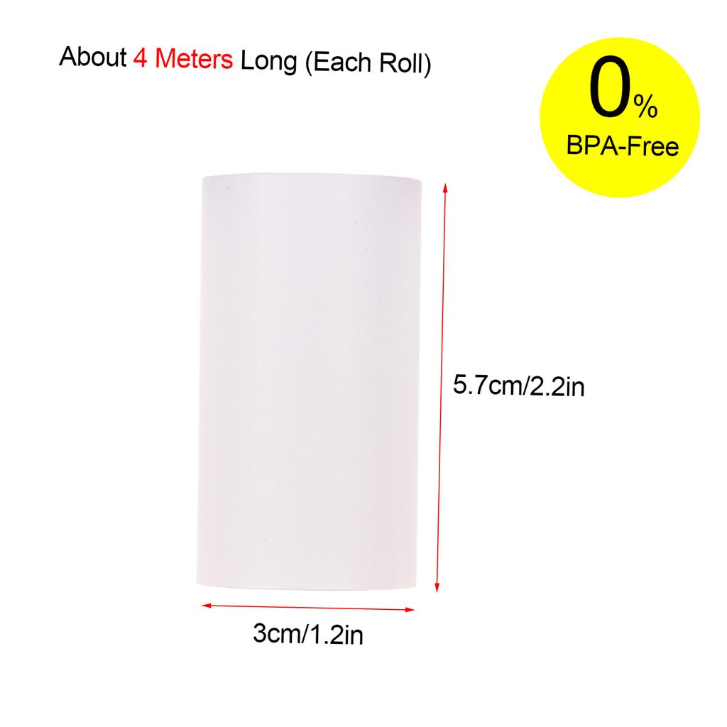 Poooli White Blank Sticky Thermal Paper Long Lasting 5 Years Paper Roll BPA Free 57*30mm(2.17*1.18in) 3 Rolls