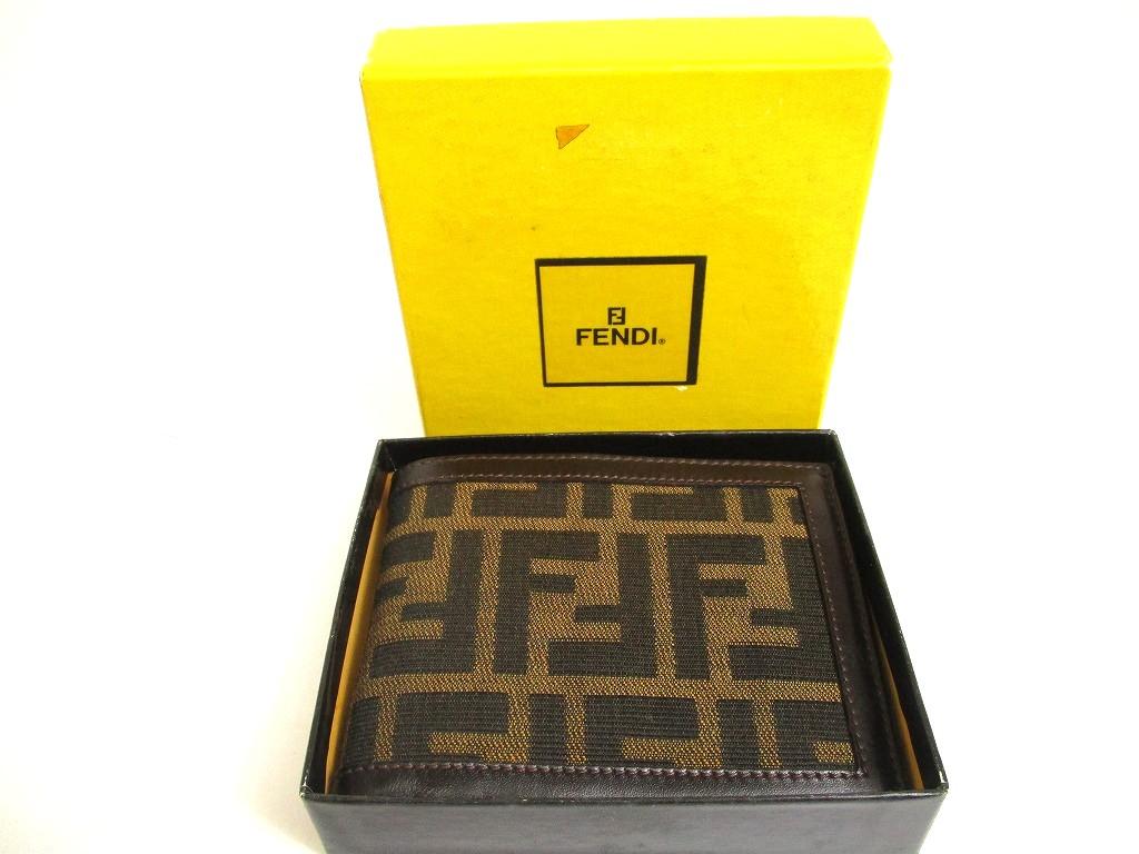 Authentische FENDI Zucca Khaki Canvas Braunes Leder Bifold Geldbörse Kompakte Geldbörse #a935 Überholt