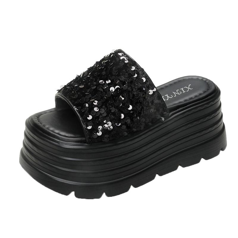 Fashion 8.5cm Synthetic Slip On Platform Wedge Fashion Sandal Bling ROME Ladies Beach Shoes Peep Toe Pumps Summer Slippers Fashion Shoes
