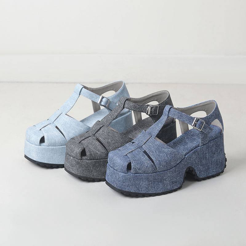 Krazing Pot Polyurethane Spring Summer Size 43 Size 42 Women Platform Women Square Toe Buckle Thick Bottom Pumps