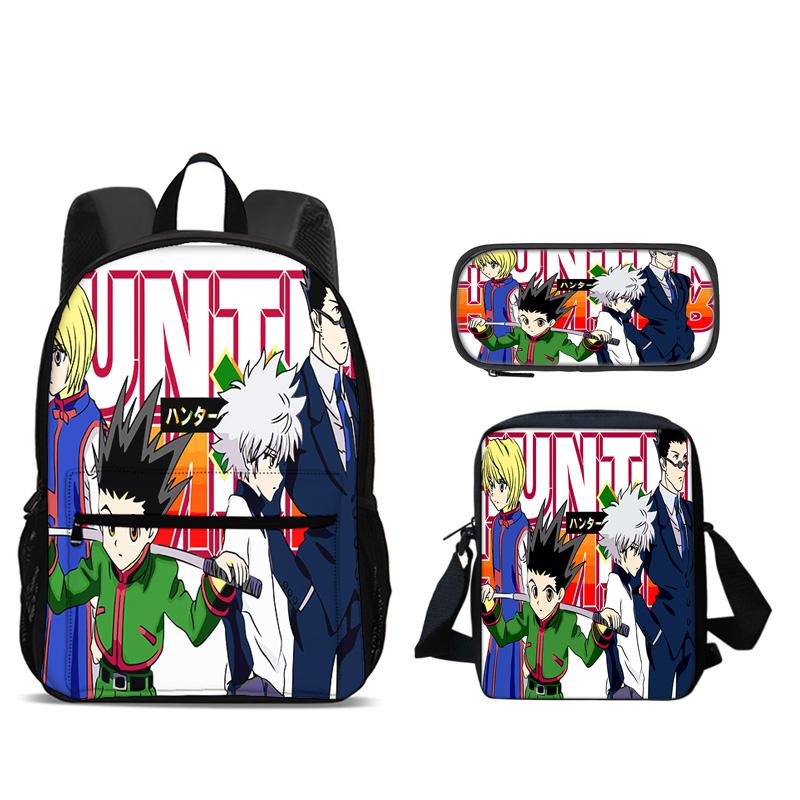 HUNTER × HUNTER Backpack Pen Bag Shoulder Bag 3Pcs Set Anime Printed Kindergarten Boys and Girls New Large Capacity Lightweight