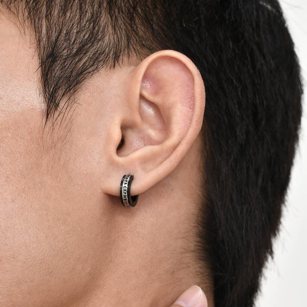 Men's Gothic Viking Runes Hoop Earrings Stainless Steel Waterproof Vintage Huggie Earrings Hip Hop Punk Party Jewelry Gifts Boys