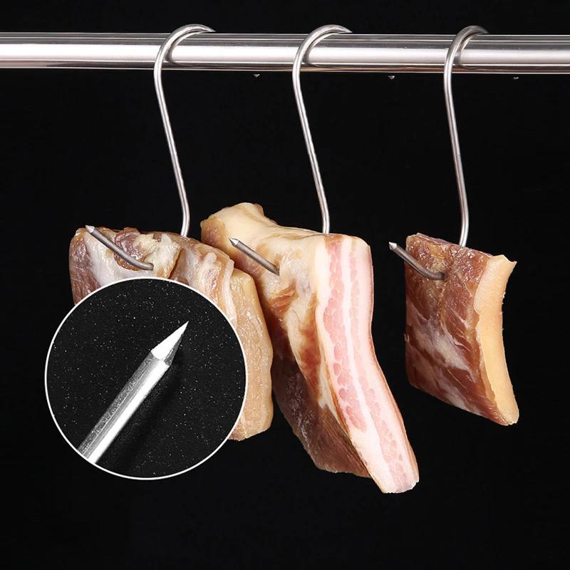 10PCS Stainless Steel S-shaped Hook Tool Butcher's Meat For Smoking Butchering Hunting Chicken BBQ Pork Sausage Bacon Grill Hook