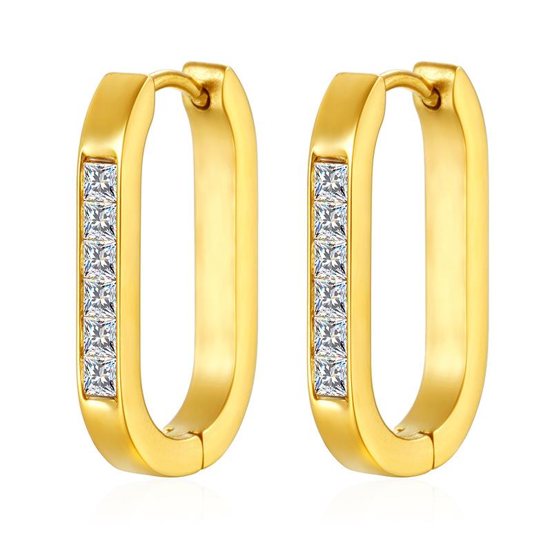 Inlaid square diamond ear buckle European and American style women's earrings, fashionable and personalized versatile 18K gold diamond earrings