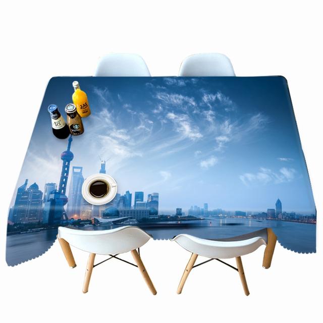 Seascape City Colorful Light Pattern Tablecloth Thicken Cotton Rectangular Round Table Cloth For Wedding Picnic Party 