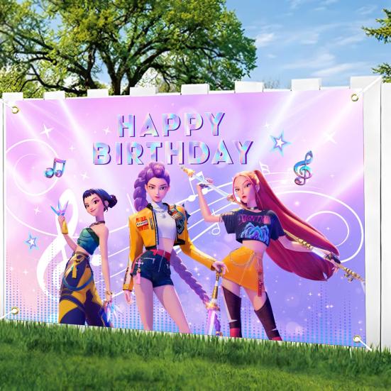 Yousheng Background Cloth Demon Movie Hunters Happy Birthday Banner Backdrop Hanging Cloth Decoration Kids Party Supplies