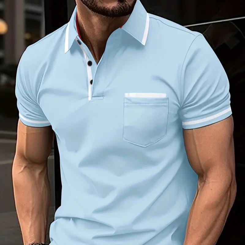 New Men's Polo Shirt Button Pocket Men's Sports Short Sleeve Tops