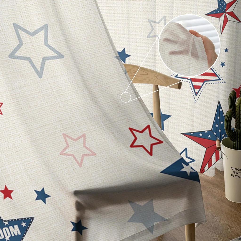 Unabhängigkeitstag-Pentagramm-durchsichtige Fenstervorhänge für Wohnzimmer, Küche, Kinderschlafzimmer, Voile-Hängevorhang